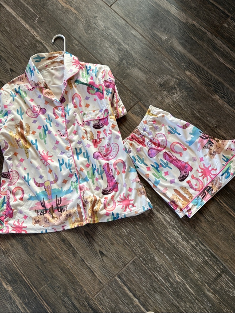 Western Novelty Print pj set  - Pink & Teal Motifs size xl